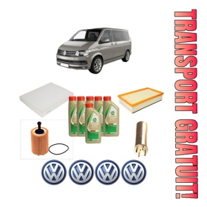 Set Pachet filtre revizie Bosch, 6 litrii ulei Castrol 5W40 Volkswagen TRANSPORTER T5 Bus (7HB, 7HJ, 7EB, 7EJ) 1.9 TDI din 2003-2009, 4x Stickere auto cu Volkswagen