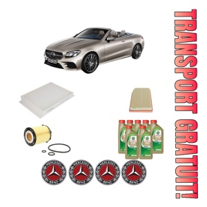 Set Pachet filtre revizie Bosch, 7 litrii ulei Castrol 0W20 MERCEDES-BENZ E-CLASS Convertible (A238) E 300 (238.483) din 2019, 4x Stickere auto cu MERCEDES-BENZ