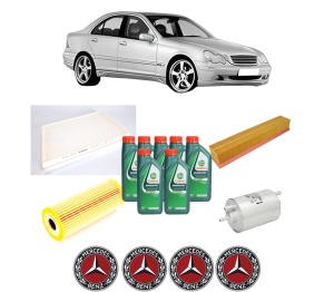 Set Pachet filtre revizie Bosch, 7 litrii ulei Castrol 10W40 MERCEDES-BENZ C-CLASS (W203) C 200 Kompressor (203.045) din 2000-2002, 4x Stickere auto cu MERCEDES-BENZ - Img 2