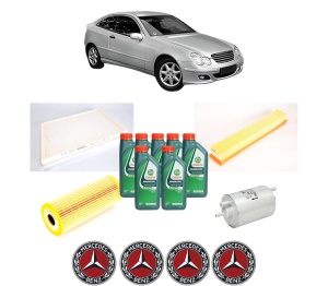Set Pachet filtre revizie Bosch, 7 litrii ulei Castrol 10W40 MERCEDES-BENZ C-CLASS Coupe (CL203) C 180 (203.735) din 2001-2002, 4x Stickere auto cu MERCEDES-BENZ - Img 2