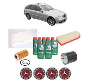 Set Pachet filtre revizie Bosch, 7 litrii ulei Castrol 10W40 MERCEDES-BENZ C-CLASS T-Model (S203) C 220 CDI (203.206, 203.208) din 2001-2007, 4x Stickere auto cu MERCEDES-BENZ - Img 2