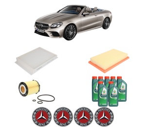 Set Pachet filtre revizie Bosch, 7 litrii ulei Castrol 10W40 MERCEDES-BENZ E-CLASS Convertible (A238) E 300 (238.448) din 2017, 4x Stickere auto cu MERCEDES-BENZ - Img 2