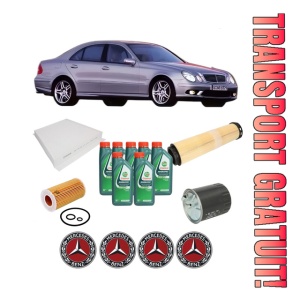 Set Pachet filtre revizie Bosch, 7 litrii ulei Castrol 10W40 MERCEDES-BENZ E-CLASS (W211) E 270 CDI (211.016) din 2002-2008, 4x Stickere auto cu MERCEDES-BENZ