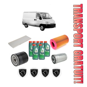 Set Pachet filtre revizie Bosch, 7 litrii ulei Castrol 10W40 PEUGEOT BOXER Van (230L) 2.0 HDI din 2001-2002, 4x Stickere auto cu PEUGEOT