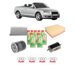 Set Pachet filtre revizie Bosch, 7 litrii ulei Castrol 5W30 AUDI A4 B6 Convertible (8H7) 3.0 quattro din 2003-2005, 4x Stickere auto cu AUDI - Img 2
