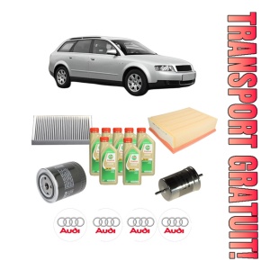 Set Pachet filtre revizie Bosch, 7 litrii ulei Castrol 5W30 AUDI A4 B6 Avant (8E5) 3.0 quattro din 2001-2004, 4x Stickere auto cu AUDI