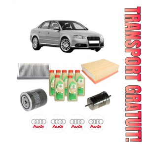 Set Pachet filtre revizie Bosch, 7 litrii ulei Castrol 5W30 AUDI A4 B7 (8EC) 3.0 quattro din 2004-2006, 4x Stickere auto cu AUDI