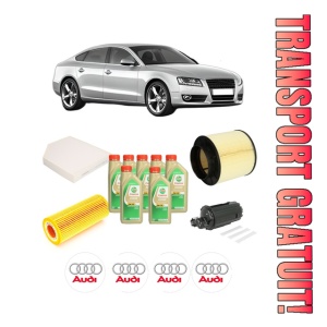 Set Pachet filtre revizie Bosch, 7 litrii ulei Castrol 5W30 AUDI A5 Sportback (8TA) S5 quattro din 2010-2017, 4x Stickere auto cu AUDI