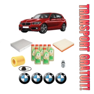 Set Pachet filtre revizie Bosch, 7 litrii ulei Castrol 5W30 BMW Seria 1 (F20) M 135 i din 2012-2015, 4x Stickere auto cu BMW