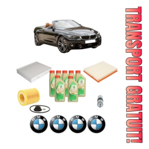Set Pachet filtre revizie Bosch, 7 litrii ulei Castrol 5W30 BMW Seria 4 Convertible (F33, F83) 435 i xDrive din 2014-2016, 4x Stickere auto cu BMW
