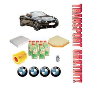 Set Pachet filtre revizie Bosch, 7 litrii ulei Castrol 5W30 BMW Seria 4 Convertible (F33, F83) M4 din 2014-2020, 4x Stickere auto cu BMW