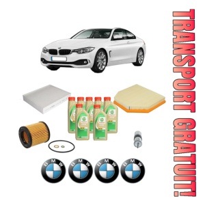 Set Pachet filtre revizie Bosch, 7 litrii ulei Castrol 5W30 BMW Seria 4 Coupe (F32, F82) M4 CS din 2017-2019, 4x Stickere auto cu BMW