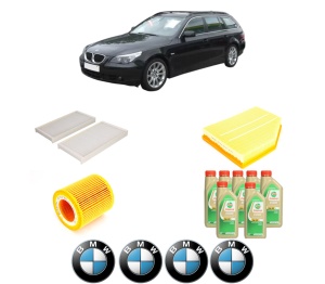 Set Pachet filtre revizie Bosch, 7 litrii ulei Castrol 5W30 BMW Seria 5 Touring (E61) 525 i xDrive din 2008-2010, 4x Stickere auto cu BMW - Img 2