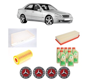 Set Pachet filtre revizie Bosch, 7 litrii ulei Castrol 5W30 MERCEDES-BENZ C-CLASS (W203) C 30 CDI AMG (203.018) din 2003-2007, 4x Stickere auto cu MERCEDES-BENZ - Img 2