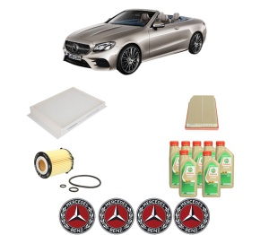 Set Pachet filtre revizie Bosch, 7 litrii ulei Castrol 5W30 MERCEDES-BENZ E-CLASS Convertible (A238) E 350 EQ Boost (238.485) din 2017, 4x Stickere auto cu MERCEDES-BENZ - Img 2