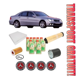 Set Pachet filtre revizie Bosch, 7 litrii ulei Castrol 5W30 MERCEDES-BENZ E-CLASS (W211) E 270 CDI (211.016) din 2002-2008, 4x Stickere auto cu MERCEDES-BENZ