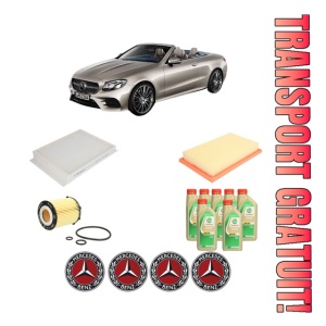 Set Pachet filtre revizie Bosch, 7 litrii ulei Castrol 5W30 MERCEDES-BENZ E-CLASS Convertible (A238) E 200 (238.442) din 2017, 4x Stickere auto cu MERCEDES-BENZ