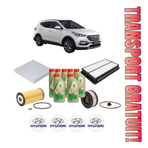 Set Pachet filtre revizie Bosch, 7 litrii ulei Castrol 5W40 HYUNDAI SANTA FE IV SUV Van (TM) 2.2 CRDi din 2018-2020, 4x Stickere auto cu HYUNDAI