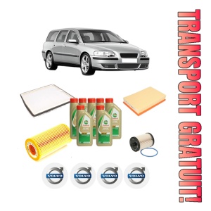 Set Pachet filtre revizie Bosch, 7 litrii ulei Castrol 5W40 VOLVO V70 II (285) D5 AWD din 2002-2007, 4x Stickere auto cu VOLVO