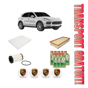 Set Pachet filtre revizie Bosch, 8 litrii ulei Castrol 0W20 PORSCHE CAYENNE (9YA) 3.0 AWD (9YAAA1) din 2017, 4x Stickere auto cu PORSCHE