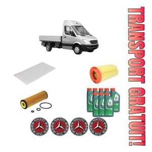 Set Pachet filtre revizie Bosch, 8 litrii ulei Castrol 10W40 MERCEDES-BENZ SPRINTER 5-t Platform/Chassis (B906) 516 (906.153, 906.155, 906.253, 906.255) din 2008-2018, 4x Stickere auto cu MERCEDES-BENZ