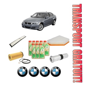 Set Pachet filtre revizie Bosch, 8 litrii ulei Castrol 5W30 BMW Seria 3 (E90) 330 d xDrive din 2008-2011, 4x Stickere auto cu BMW