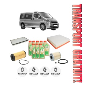 Set Pachet filtre revizie Bosch, 8 litrii ulei Castrol 5W30 RENAULT TRAFIC II Bus (JL) 2.5 dCi 145 (JL0J) din 2006, 4x Stickere auto cu RENAULT