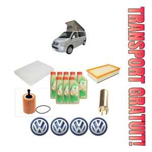 Set Pachet filtre revizie Bosch, 8 litrii ulei Castrol 5W30 Volkswagen CALIFORNIA T5 Camper (7EC, 7EF, 7EG, 7HF, 7HC) 2.5 TDI din 2007-2009, 4x Stickere auto cu Volkswagen