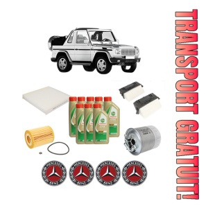 Set Pachet filtre revizie Bosch, 8 litrii ulei Castrol 5W40 MERCEDES-BENZ G-CLASS Cabrio (W463) G 350 CDI (463.306) din 2009-2011, 4x Stickere auto cu MERCEDES-BENZ