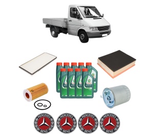 Set Pachet filtre revizie Bosch, 9 litrii ulei Castrol 10W40 MERCEDES-BENZ SPRINTER 4-t Platform/Chassis (B904) 413 CDI din 2000-2006, 4x Stickere auto cu MERCEDES-BENZ - Img 2