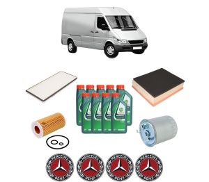 Set Pachet filtre revizie Bosch, 9 litrii ulei Castrol 10W40 MERCEDES-BENZ SPRINTER 3-t Van (B903) 308 CDI (903.661, 903.662, 903.663) din 2000-2006, 4x Stickere auto cu MERCEDES-BENZ - Img 2
