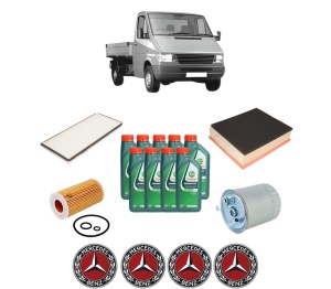 Set Pachet filtre revizie Bosch, 9 litrii ulei Castrol 10W40 MERCEDES-BENZ SPRINTER 2-t Platform/Chassis (B901, B902) 208 CDI (901.611, 901.612, 901.621, 902.611, 902.612,... din 2000-2006, 4x Stickere auto cu MERCEDES-BENZ - Img 2