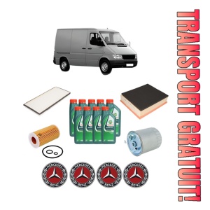 Set Pachet filtre revizie Bosch, 9 litrii ulei Castrol 10W40 MERCEDES-BENZ SPRINTER 2-t Van (B901, B902) 208 CDI (901.661, 901.662, 902.661, 902.662) din 2000-2006, 4x Stickere auto cu MERCEDES-BENZ