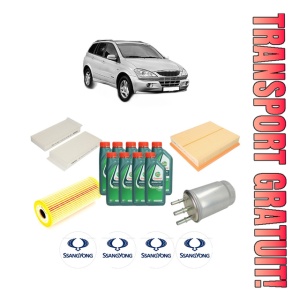 Set Pachet filtre revizie Bosch, 9 litrii ulei Castrol 10W40 SSANGYONG KYRON 2.7 Xdi 4x4 din 2005-2014, 4x Stickere auto cu SSANGYONG
