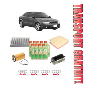Set Pachet filtre revizie Bosch, 9 litrii ulei Castrol 5W30 AUDI A4 B6 (8E2) S4 quattro din 2003-2004, 4x Stickere auto cu AUDI