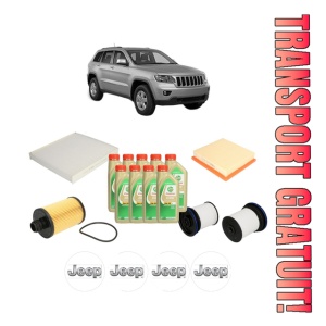 Set Pachet filtre revizie Bosch, 9 litrii ulei Castrol 5W30 JEEP GRAND CHEROKEE IV (WK, WK2) 3.0 CRD V6 4x4 din 2011, 4x Stickere auto cu JEEP