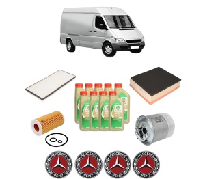 Set Pachet filtre revizie Bosch, 9 litrii ulei Castrol 5W30 MERCEDES-BENZ SPRINTER 3-t Van (B903) 316 CDI 4x4 (903.662, 903.663) din 2001-2006, 4x Stickere auto cu MERCEDES-BENZ - Img 2