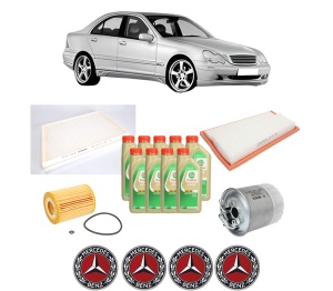 Set Pachet filtre revizie Bosch, 9 litrii ulei Castrol 5W30 MERCEDES-BENZ C-CLASS (W203) C 320 CDI (203.020) din 2005-2007, 4x Stickere auto cu MERCEDES-BENZ - Img 2