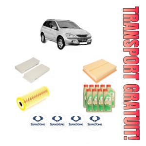 Set Pachet filtre revizie Bosch, 9 litrii ulei Castrol 5W30 SSANGYONG KYRON 3.2 M320 4x4 din 2006-2014, 4x Stickere auto cu SSANGYONG