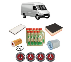 Set Pachet filtre revizie Bosch, 9 litrii ulei Castrol 5W40 MERCEDES-BENZ SPRINTER 3-t Van (B903) 311 CDI 4x4 (903.662, 903.663) din 2002-2006, 4x Stickere auto cu MERCEDES-BENZ - Img 2