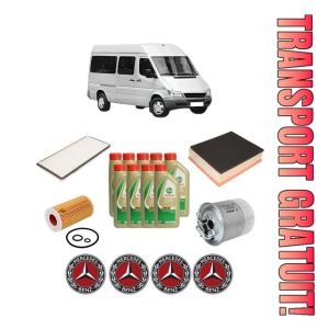 Set Pachet filtre revizie Bosch, 9 litrii ulei Castrol 5W40 MERCEDES-BENZ SPRINTER 3-t Bus (B903) 316 CDI 4x4 (903.672, 903.673) din 2002-2006, 4x Stickere auto cu MERCEDES-BENZ