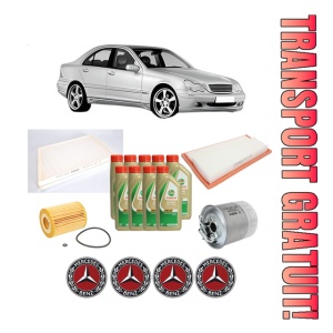 Set Pachet filtre revizie Bosch, 9 litrii ulei Castrol 5W40 MERCEDES-BENZ C-CLASS (W203) C 320 CDI (203.020) din 2005-2007, 4x Stickere auto cu MERCEDES-BENZ