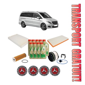 Set Pachet filtre revizie Bosch, 9 litrii ulei Castrol 5W40 MERCEDES-BENZ VITO Mixto (Double Cabin) (W447) 119 CDI (447.701, 447.703, 447.705) din 2019, 4x Stickere auto cu MERCEDES-BENZ