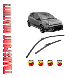 Set stergatoare ABARTH PUNTO EVO din 2009-2012, pentru parbriz auto, 2 bucati, Valeo Silencio Xtrm, din cauciuc siliconat rezistent, 4 Stickere Auto ABARTH