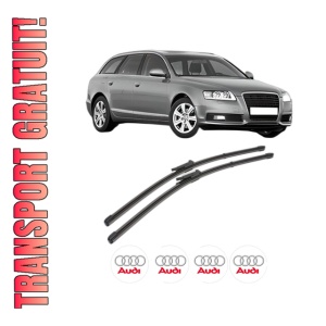 Set stergatoare AUDI A6 C6 Avant (4F5) din 2004-2011, pentru parbriz auto, 2 bucati, Valeo Silencio Xtrm, din cauciuc siliconat rezistent, 4 Stickere Auto AUDI
