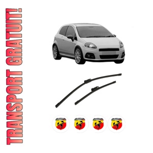 Set stergatoare auto ABARTH GRANDE PUNTO din 2007-2010, pentru parbriz auto, 2 bucati, Bosch Aerotwin Multi, din cauciuc siliconat rezistent, 4 Stickere Auto ABARTH