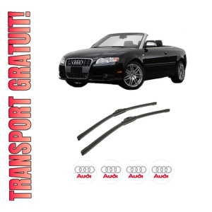 Set stergatoare auto AUDI A4 B7 Convertible (8HE) din 2005-2009, pentru parbriz auto, 2 bucati, Bosch Aerotwin, din cauciuc siliconat rezistent, 4 Stickere Auto AUDI
