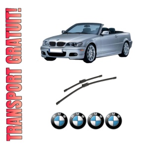 Set stergatoare auto BMW Seria 3 Convertible (E93) din 2006-2013, pentru parbriz auto, 2 bucati, Bosch Aerotwin, din cauciuc siliconat rezistent, 4 Stickere Auto BMW Seria