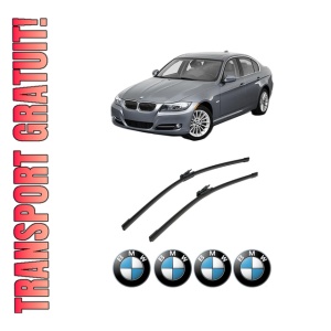 Set stergatoare auto BMW Seria 3 (E90) din 2004-2011, pentru parbriz auto, 2 bucati, Bosch Aerotwin, din cauciuc siliconat rezistent, 4 Stickere Auto BMW Seria