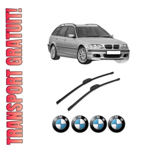Set stergatoare auto BMW Seria 3 Touring (E46) din 1999-2005, pentru parbriz auto, 2 bucati, Bosch Aerotwin Retrofit, din cauciuc siliconat rezistent, 4 Stickere Auto BMW Seria